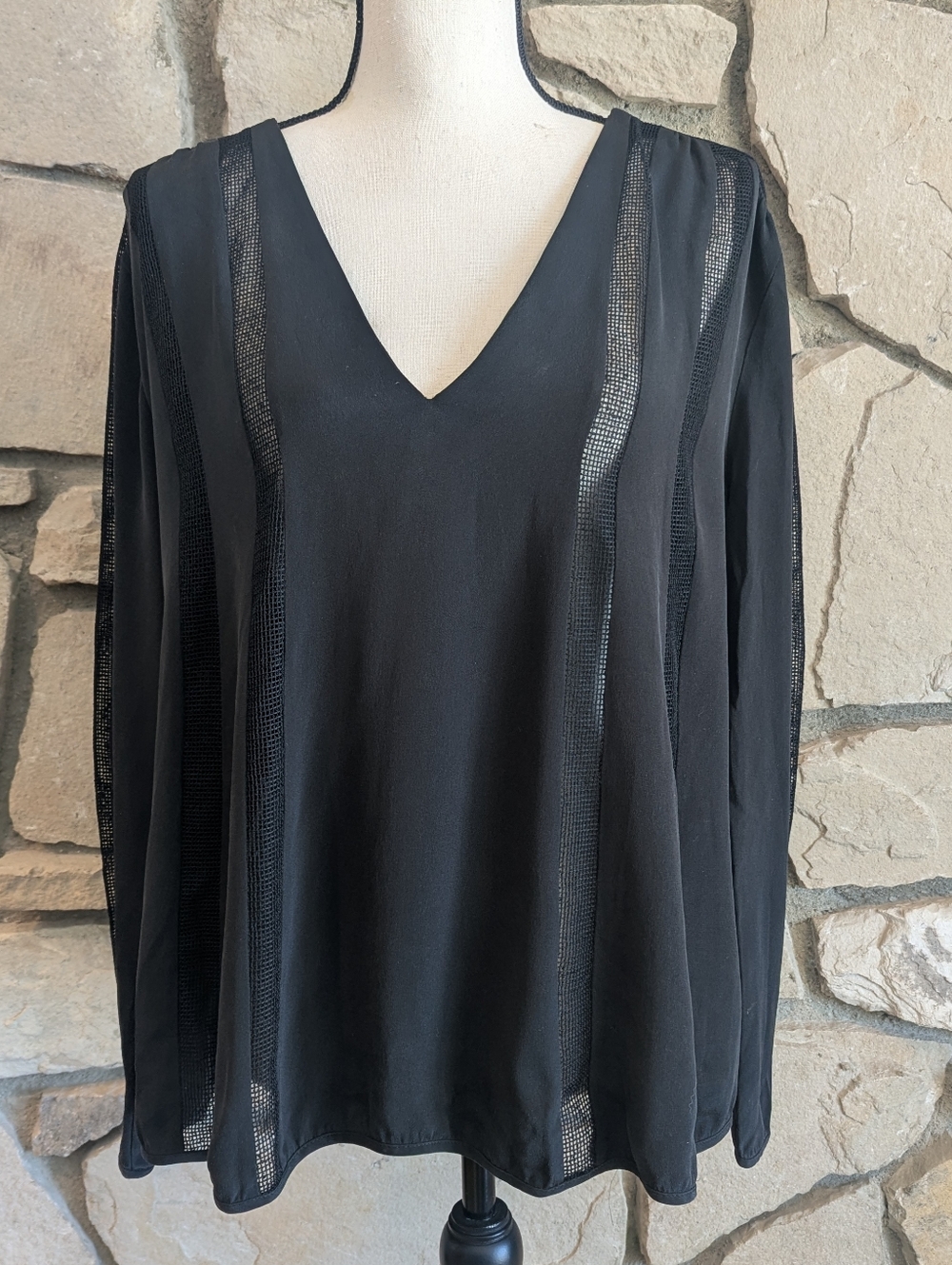 L'Agence Silk & Mesh Blouse In Black